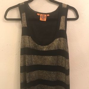 Tory Burch black and gold linen blend tank